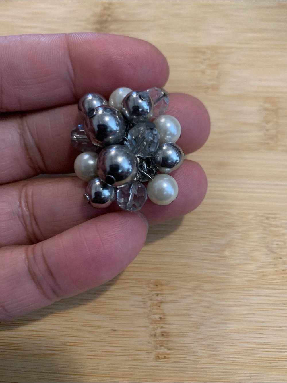 Cluster Bead Statement Ring - Silver and White